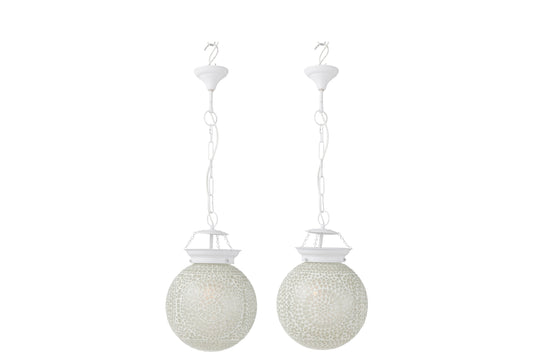 Hanglamp Eki mozaïek glas wit klein assortiment van 2