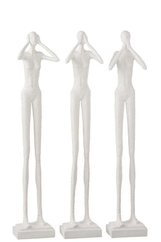 Figurine Hear/See/Stay Quiet Resin White Assortment Of 3