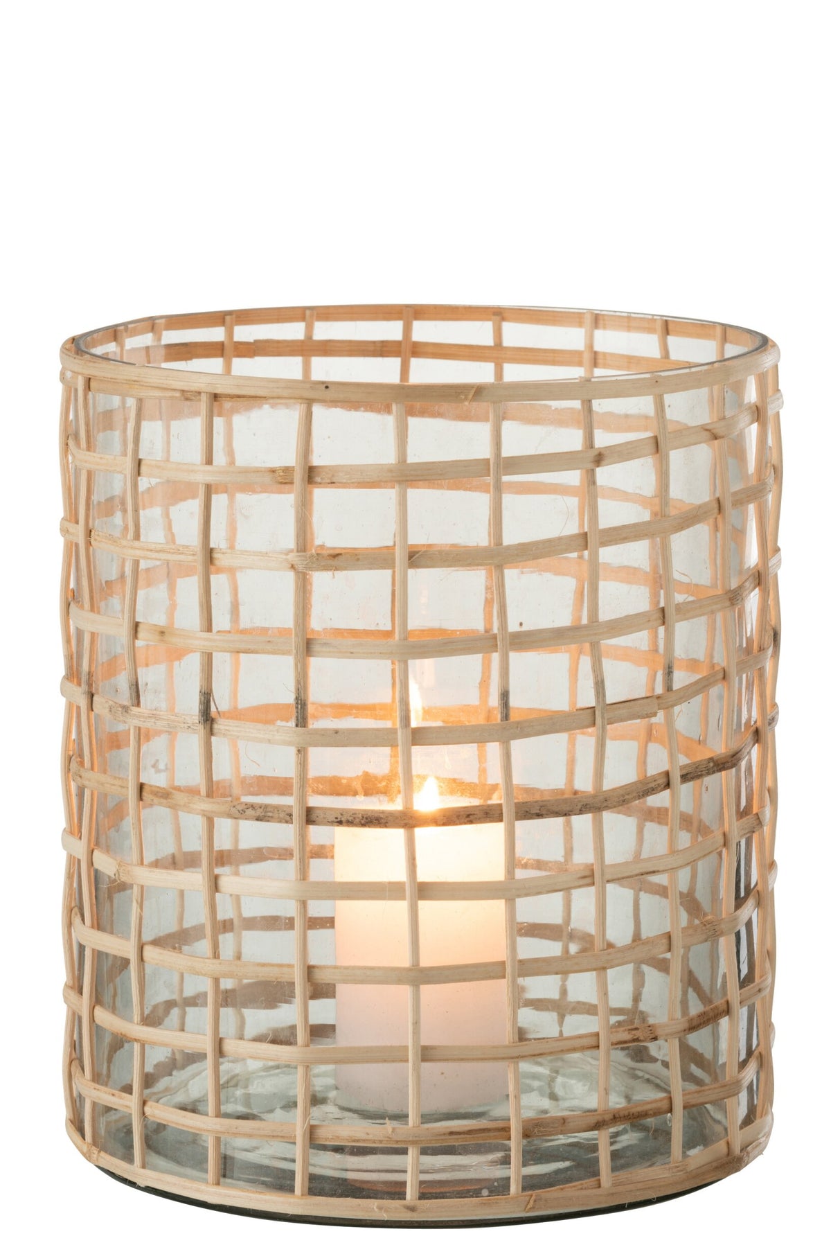 Windlicht Violet Breed Glas/Riet Naturel