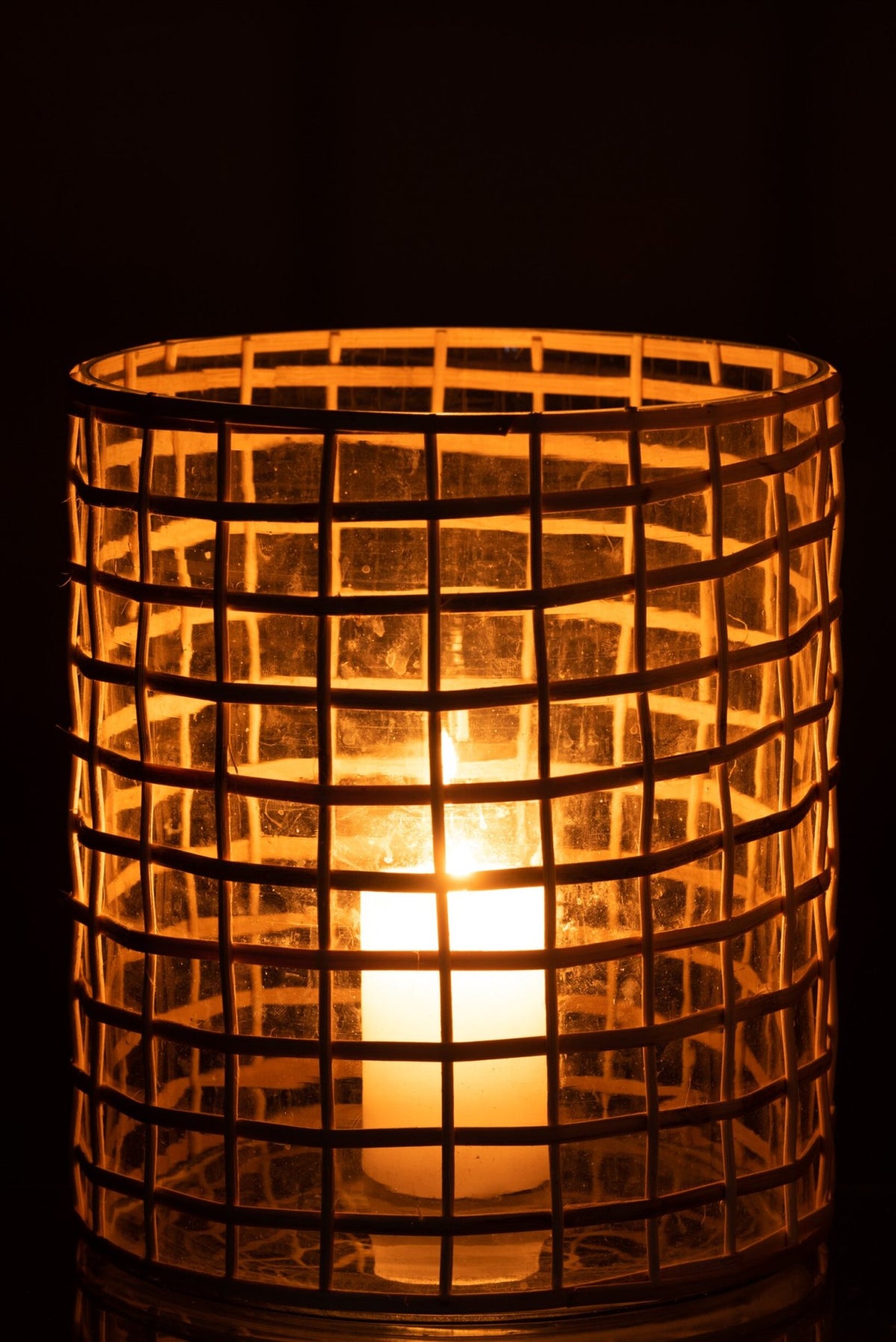 Windlicht Violet Breed Glas/Riet Naturel