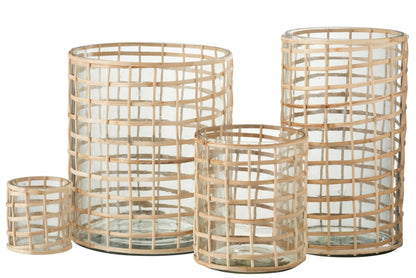 Windlicht Violet Breed Glas/Riet Naturel