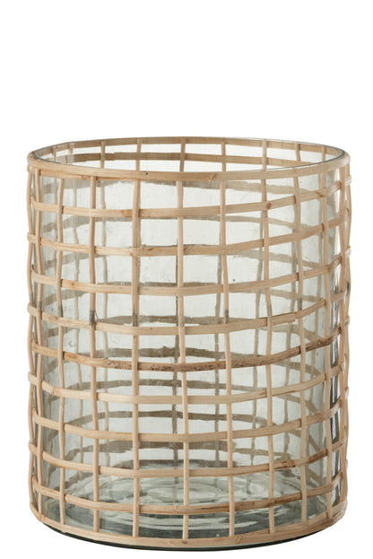 Windlicht Violet Breed Glas/Riet Naturel