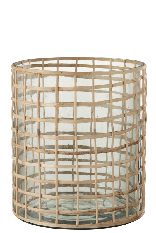 Windlicht Violet Breed Glas/Riet Naturel