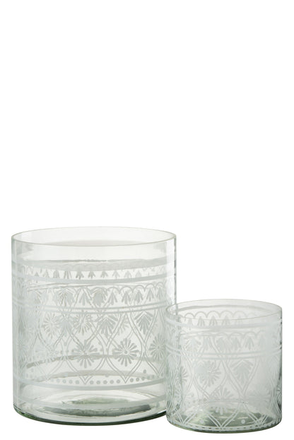 Windlicht Patroon Glas Transparant/Wit Large