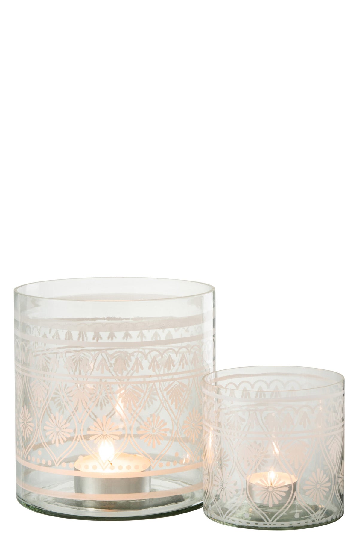 Windlicht Patroon Glas Transparant/Wit Large