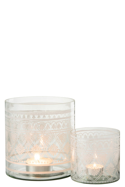 Windlicht Patroon Glas Transparant/Wit Large