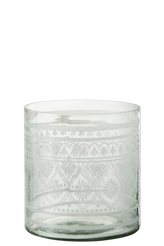 Windlicht Patroon Glas Transparant/Wit Large