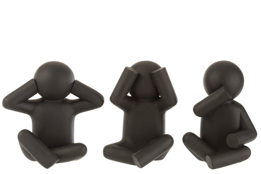 P'tit Maurice Sitting See/Hear/Speak No Evil Poly Black Assortment Of 3