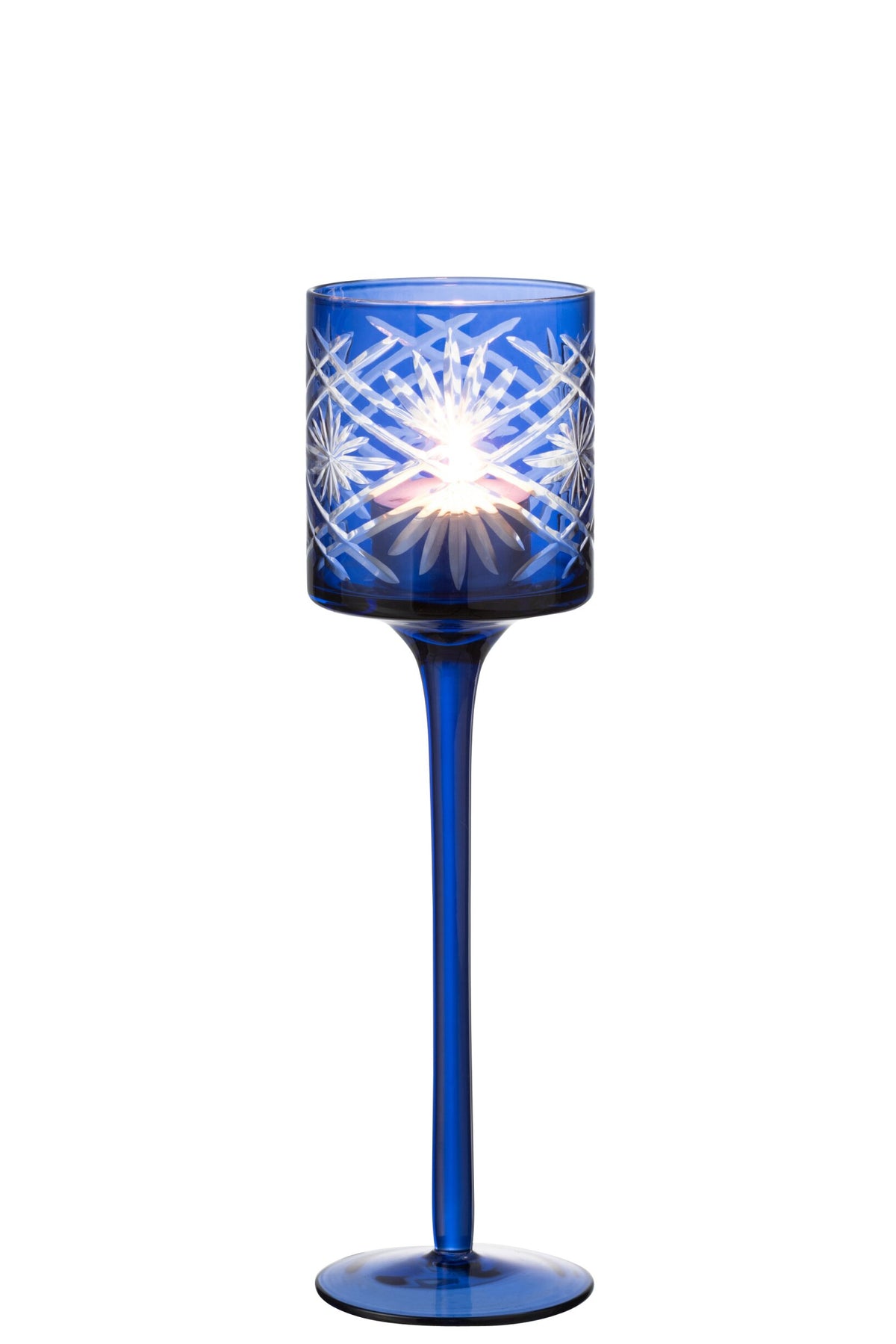 Theelichthouder Op Voet Santorini Glas Blauw Small