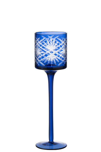 Theelichthouder Op Voet Santorini Glas Blauw Small