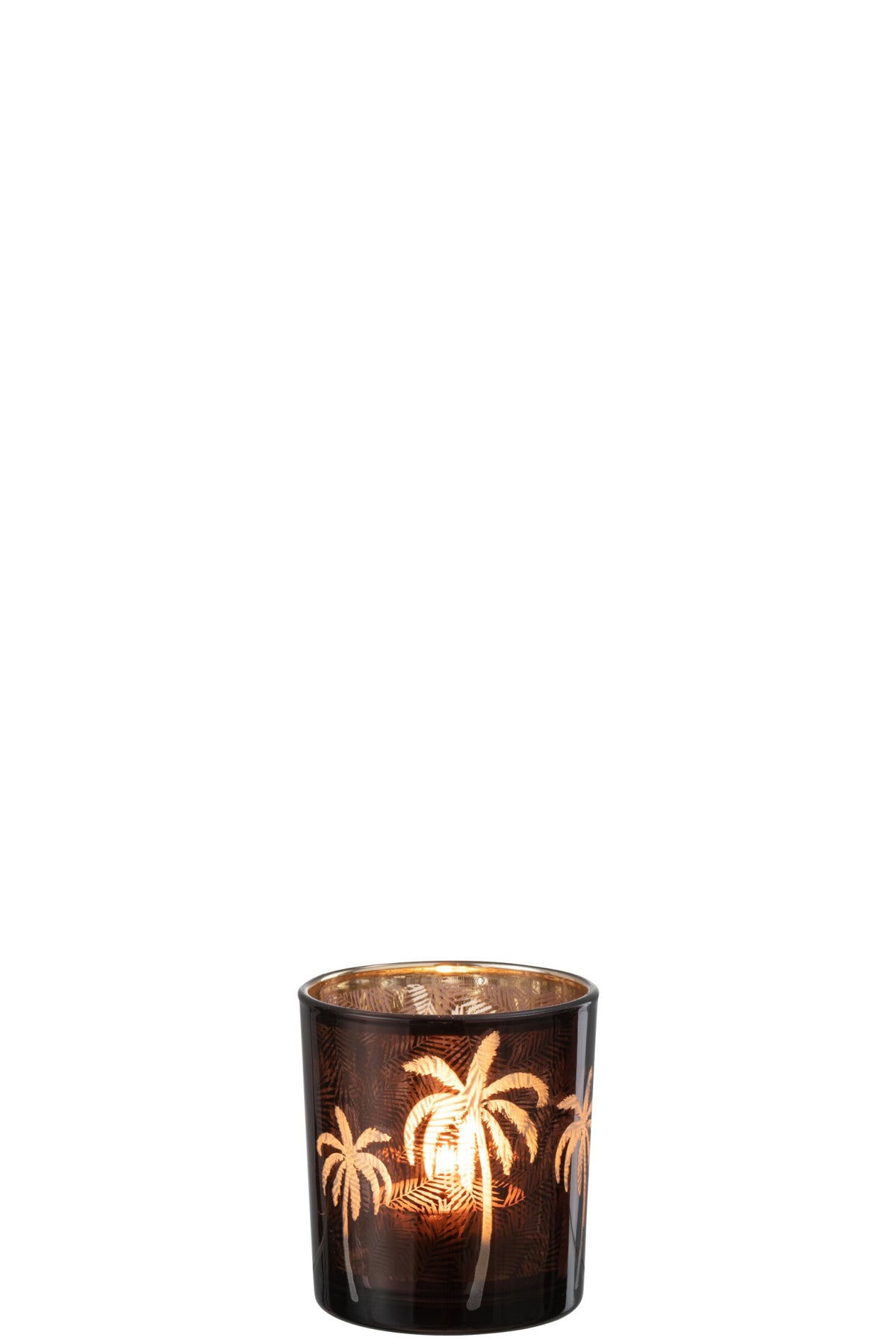 Theelichthouder Palmboom Glas Bruin Small