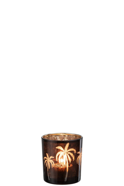 Theelichthouder Palmboom Glas Bruin Small