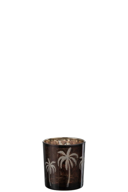 Theelichthouder Palmboom Glas Bruin Small