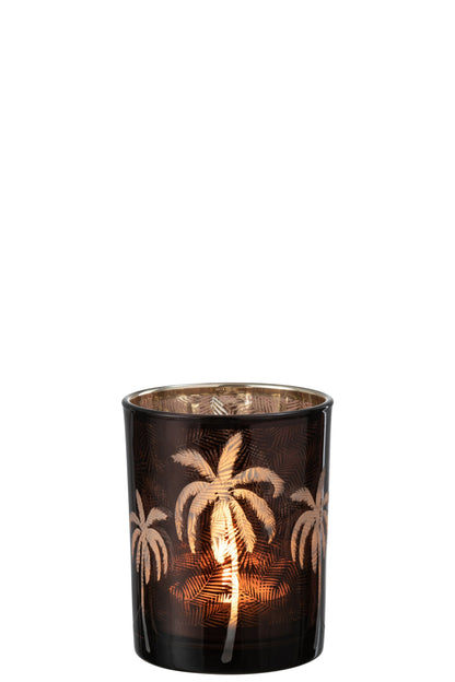 Windlicht Palmboom Glas Bruin Medium