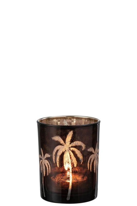Windlicht Palmboom Glas Bruin Medium
