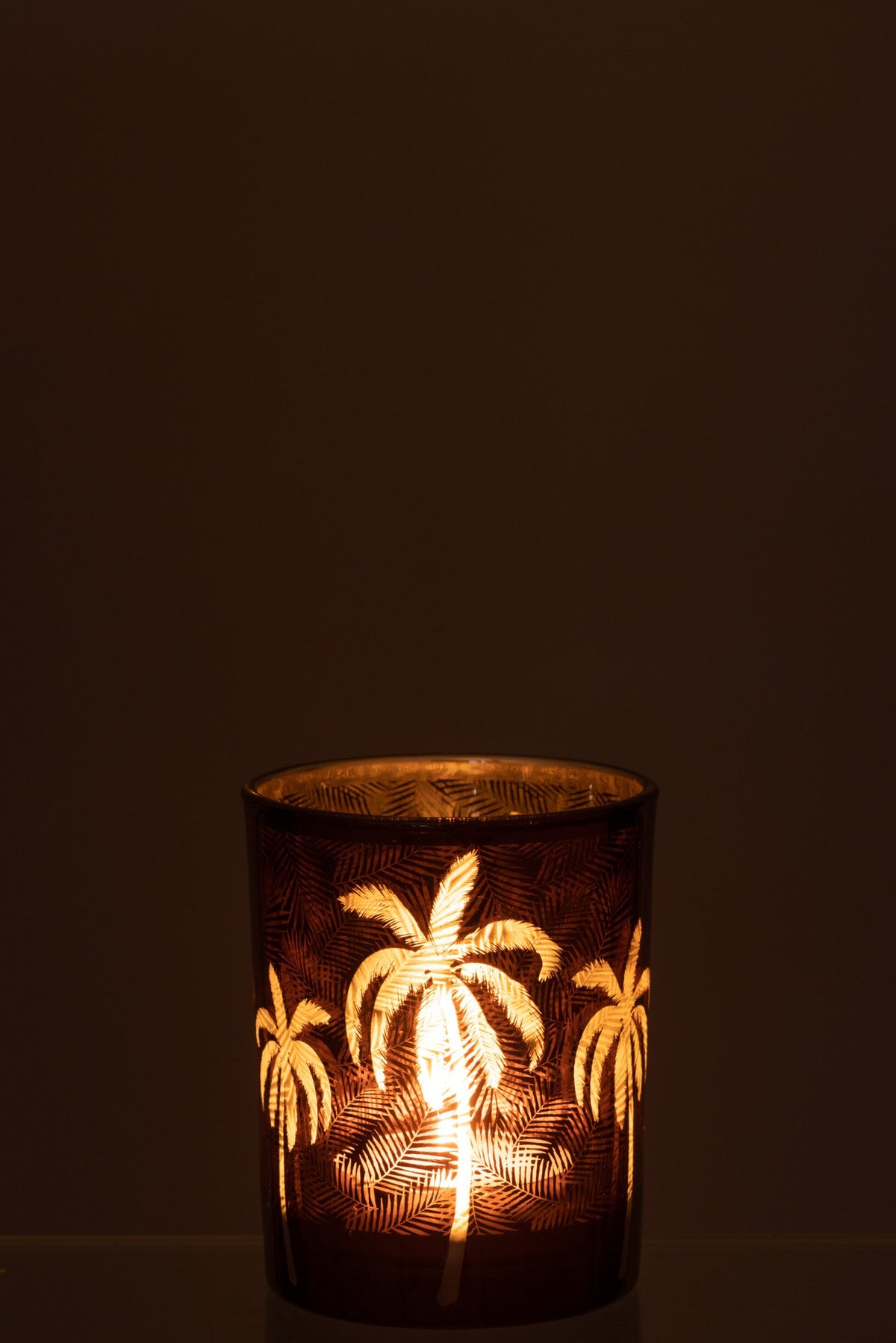 Windlicht Palmboom Glas Bruin Medium