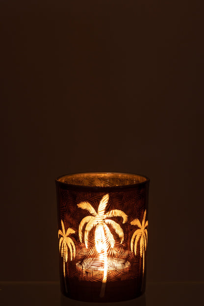 Windlicht Palmboom Glas Bruin Medium