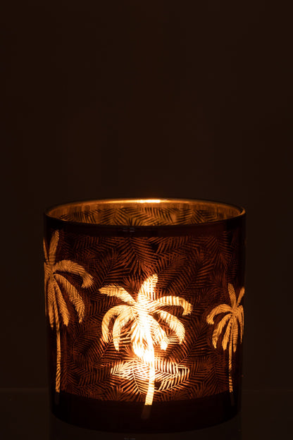 Windlicht Palmboom Glas Bruin Large