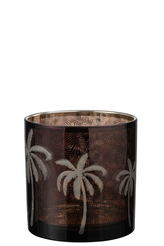 Windlicht Palmboom Glas Bruin Large