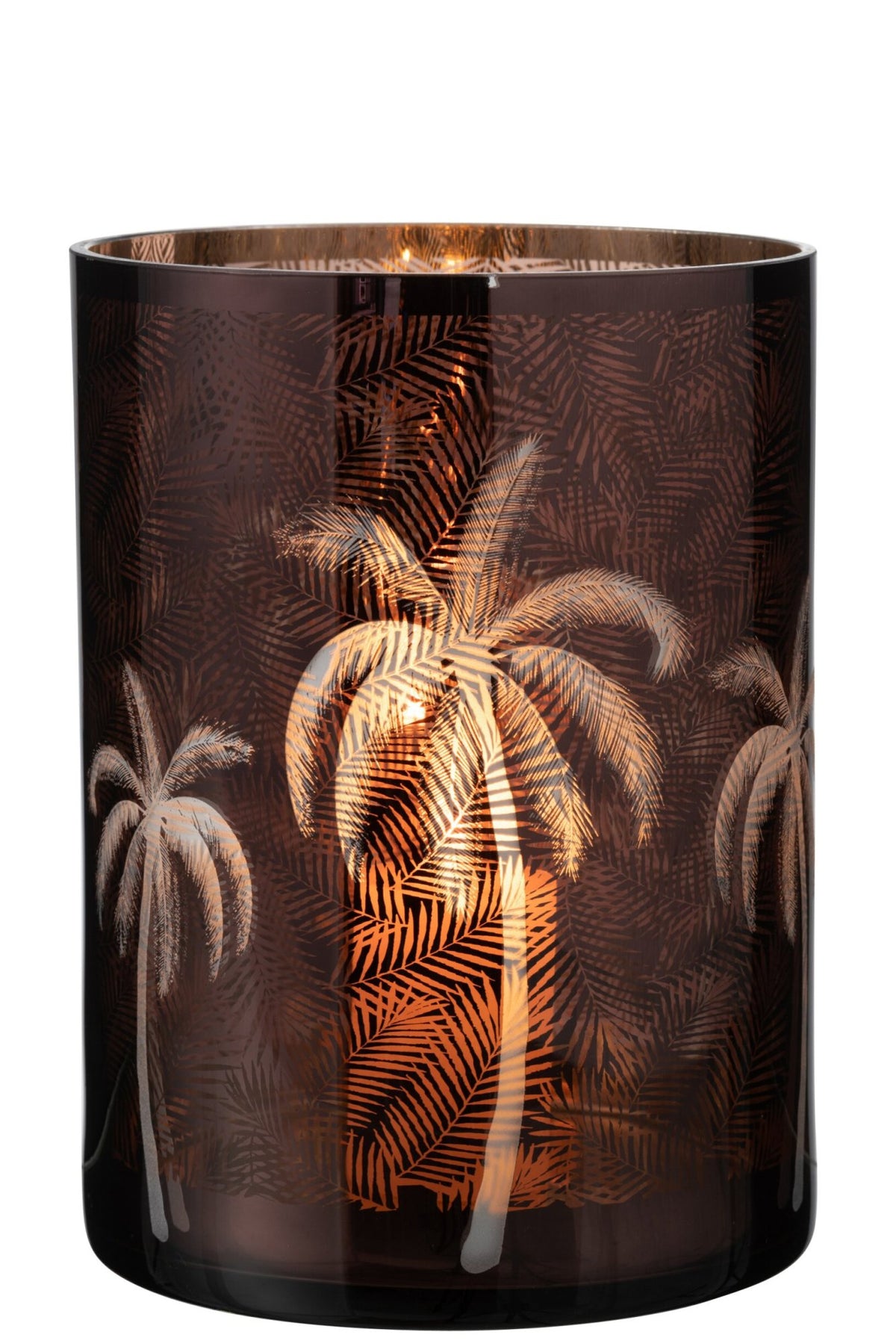Windlicht Palmboom Glas Bruin Xlarge