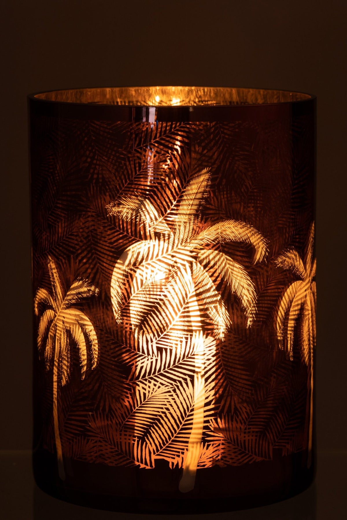 Windlicht Palmboom Glas Bruin Xlarge