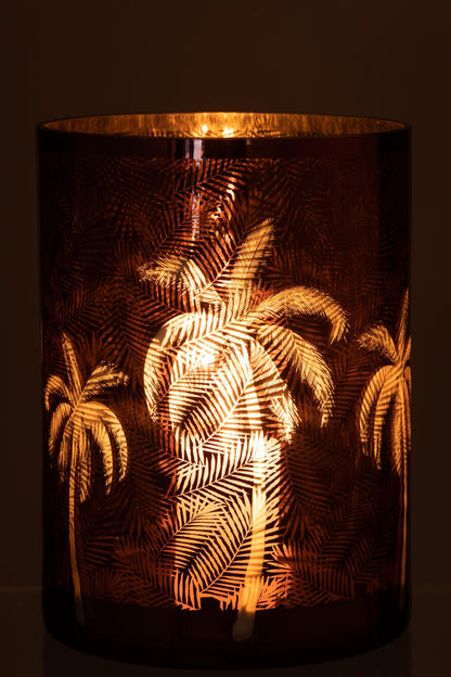 Windlicht Palmboom Glas Bruin Xlarge