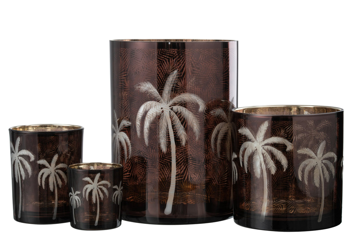 Windlicht Palmboom Glas Bruin Xlarge