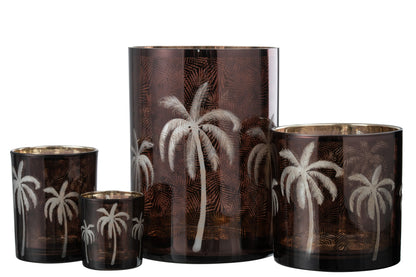 Windlicht Palmboom Glas Bruin Xlarge