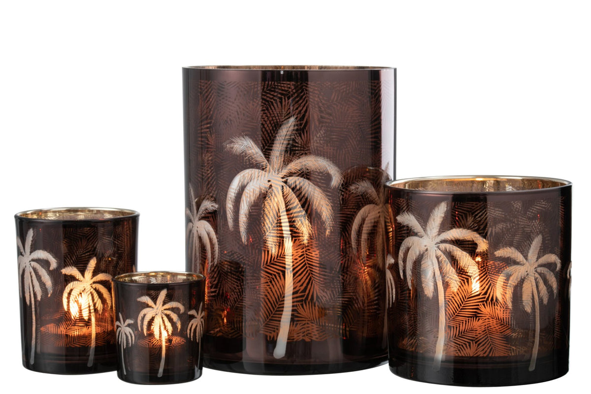 Windlicht Palmboom Glas Bruin Xlarge