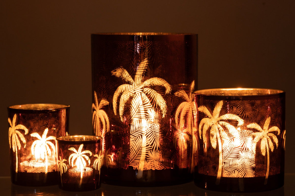 Windlicht Palmboom Glas Bruin Xlarge