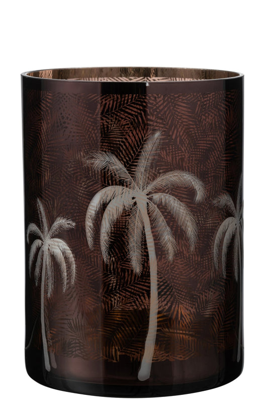Windlicht Palmboom Glas Bruin Xlarge