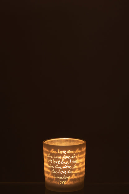 Theelichthouder Love Glas Wit Small