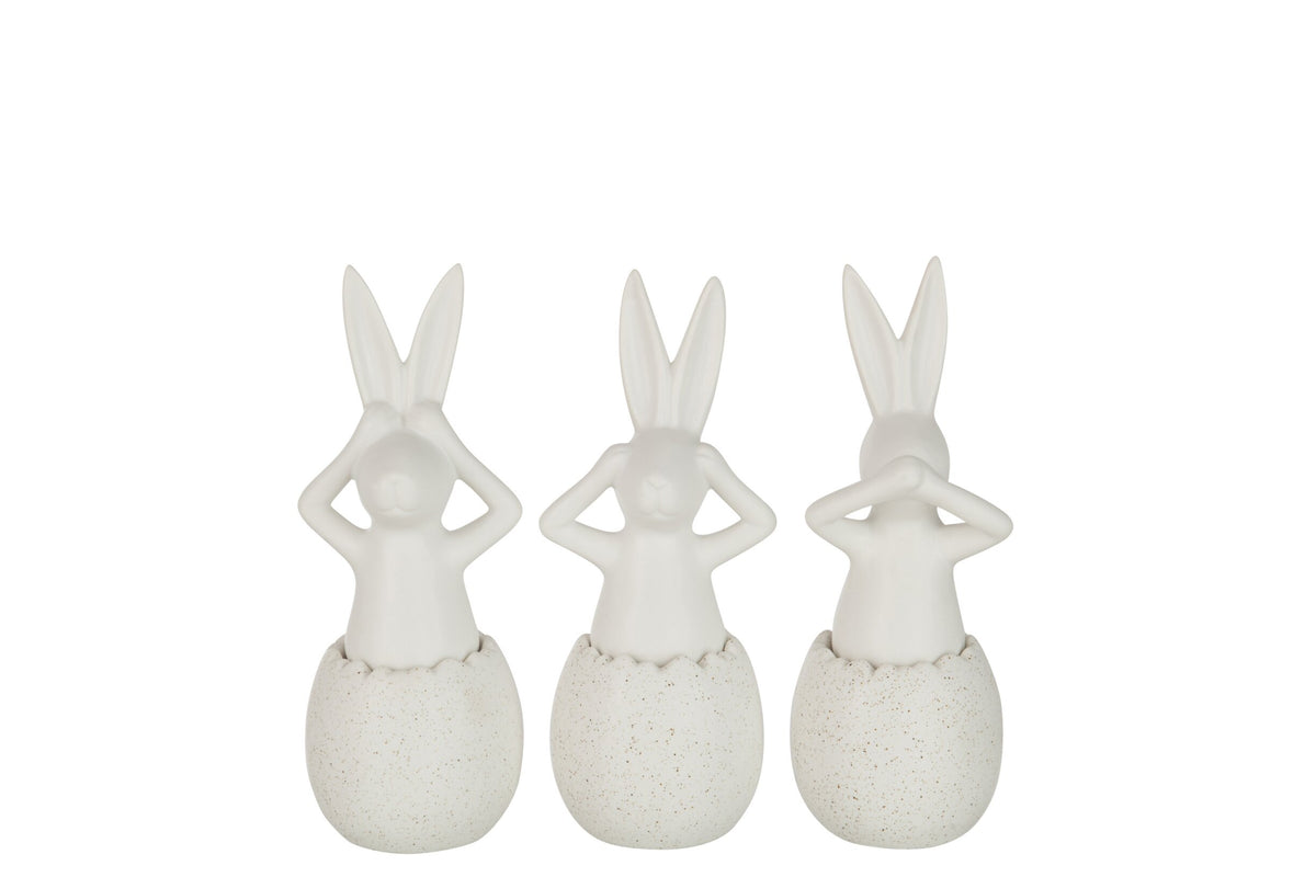 Rabbit See/Hear/Speak No Evil Ceramic White Small Assortment Of 3