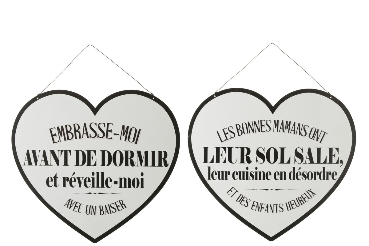 Placard Texts English/French Metal White/Black Assortment Of 2