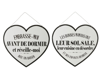 Placard Texts English/French Metal White/Black Assortment Of 2