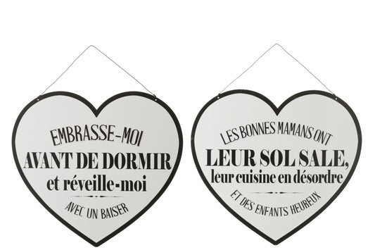 Placard Texts English/French Metal White/Black Assortment Of 2