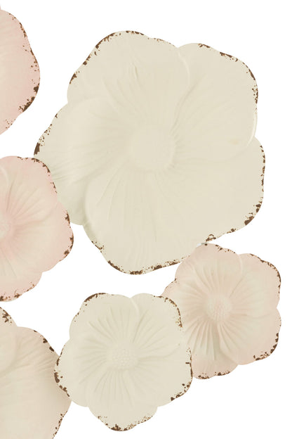 Wall Deco Flowers Metal Pink/White