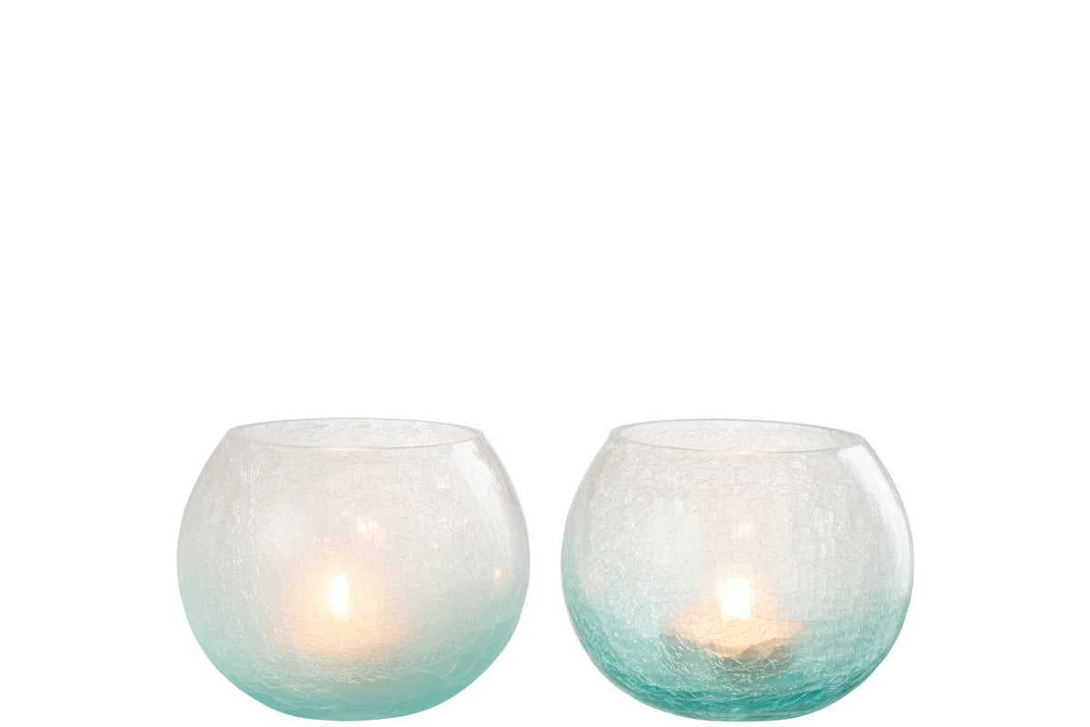 Windlicht Bol Craquele Glas Blauw Medium Assortiment Van Twee