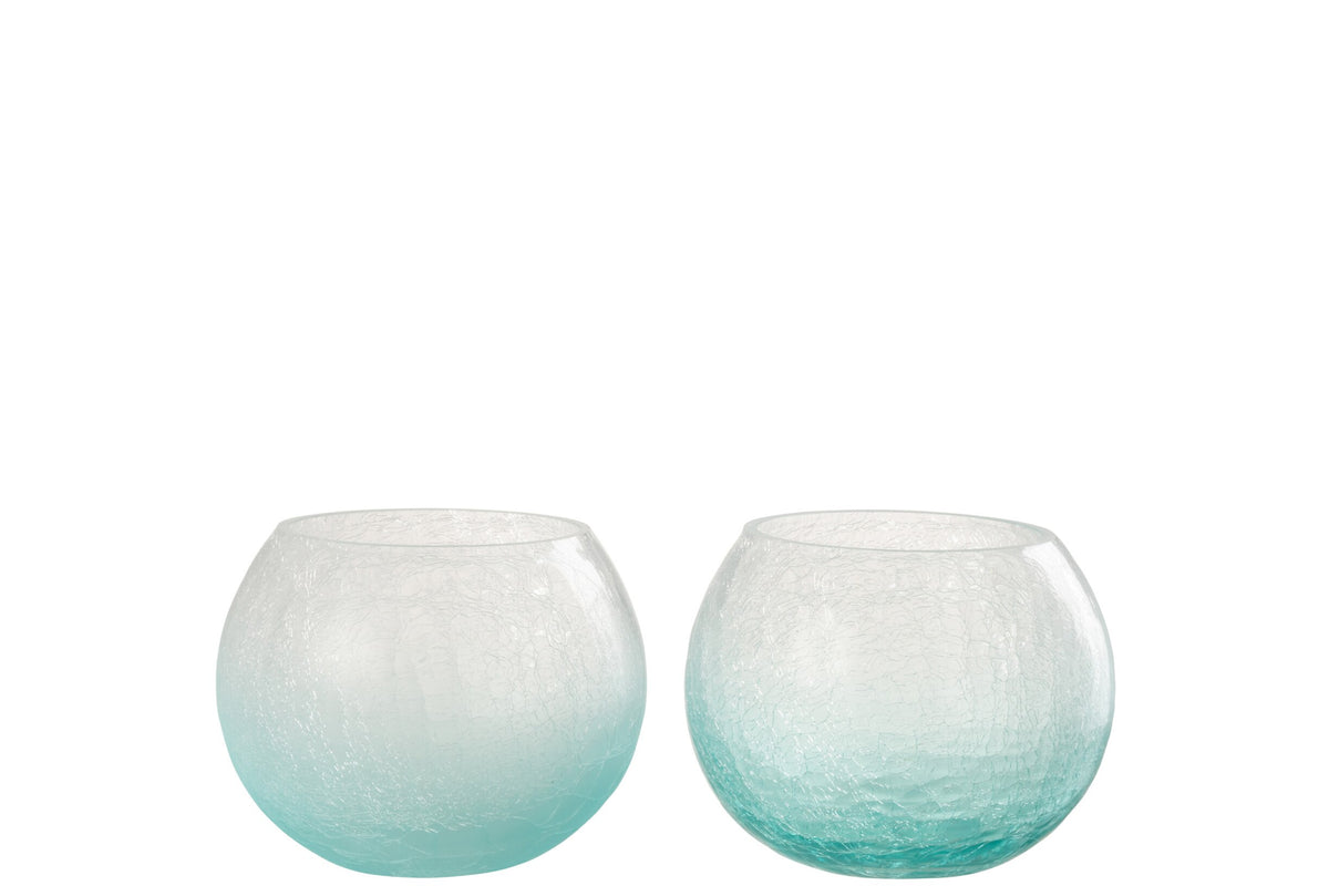 Windlicht Bol Craquele Glas Blauw Medium Assortiment Van Twee
