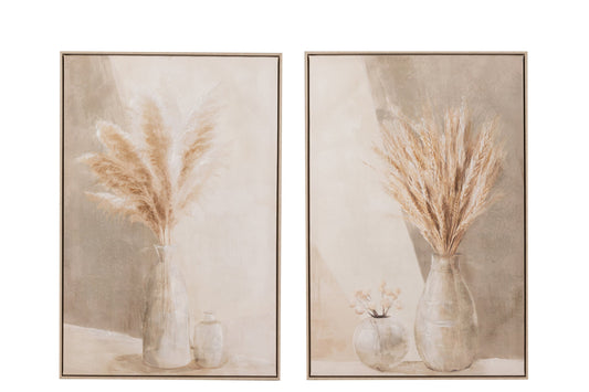 Painting Vase Pampas Canvas/Wood Beige Assortment Of 2