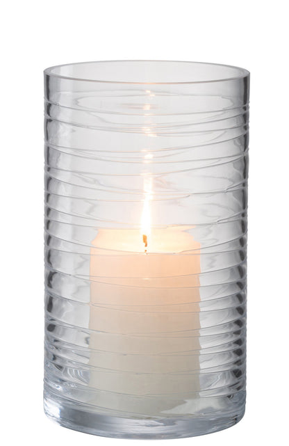 Windlicht Strepen Glas Transparant Large