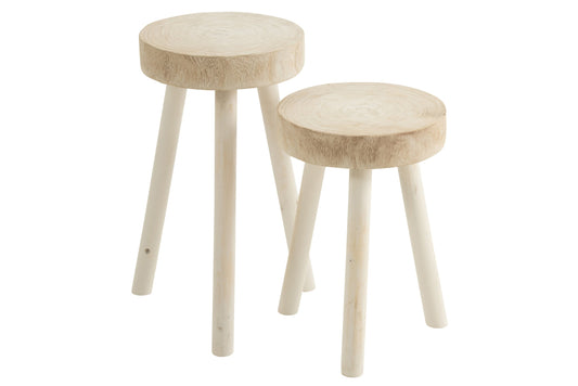 Set Of 2 Stools Paulownia Wood White