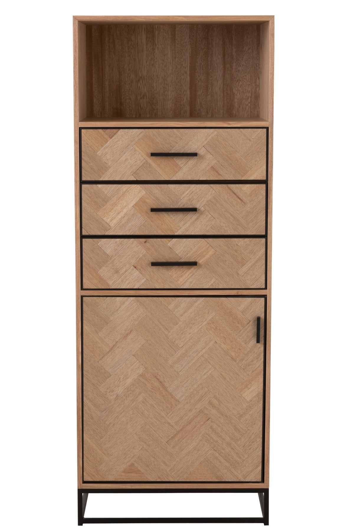Cupboard High 3 Drawers Zigzag Wood/Metal Natural/Black