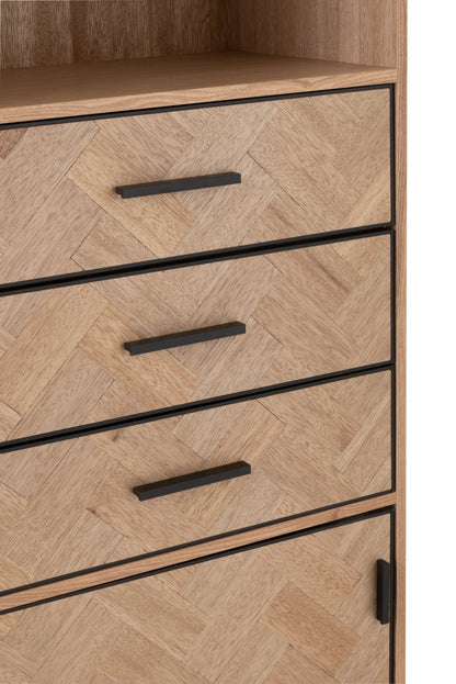 Cupboard High 3 Drawers Zigzag Wood/Metal Natural/Black