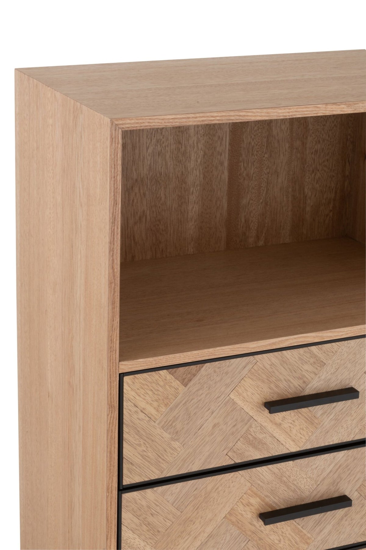Cupboard High 3 Drawers Zigzag Wood/Metal Natural/Black