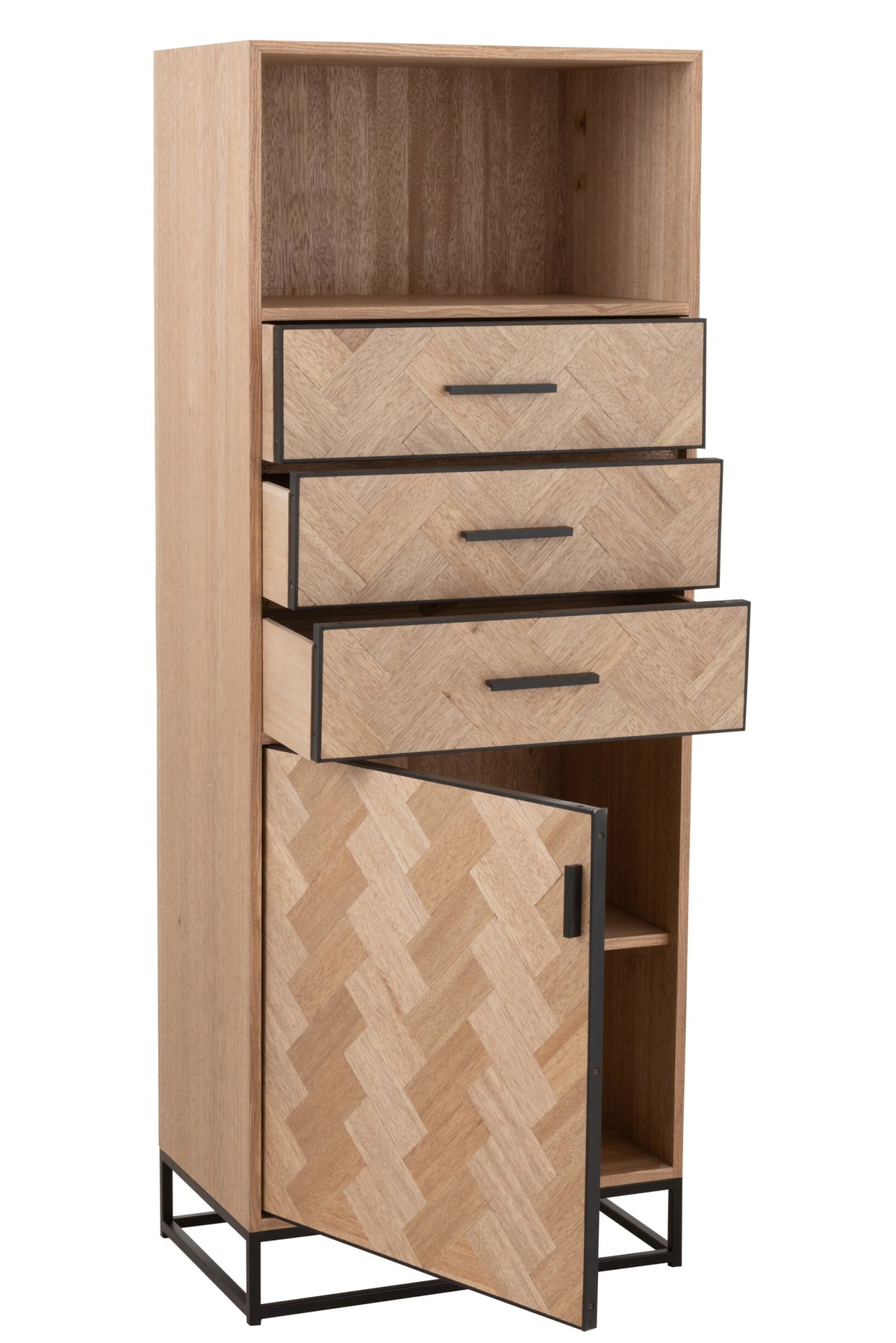 Cupboard High 3 Drawers Zigzag Wood/Metal Natural/Black