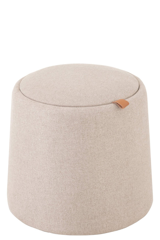 Pouf/Sidetable Round Textile/Wood Beige