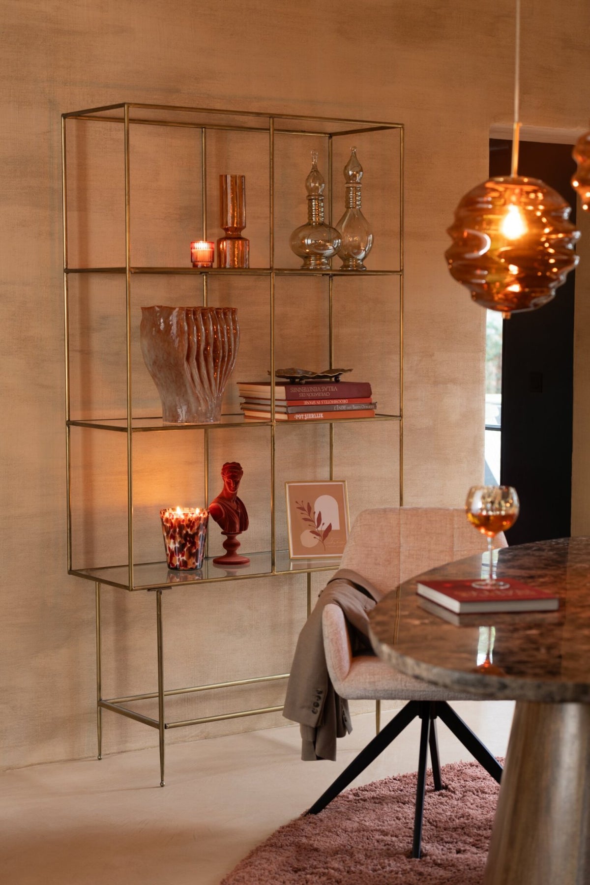 Rack 3 Shelves Metal/Glass Gold