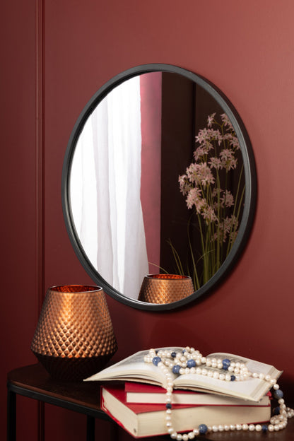 Mirror Round Matt Black Medium