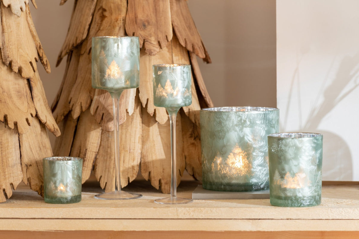 Theelicht Houder Boom Glas Groen/Zilver